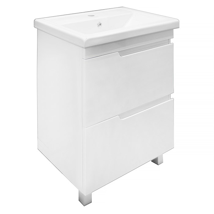 Комплект Тумба Azario KANTRI 60/2Н 605х405х870 напольная, с раковиной Фостер 60, белый глянец (CS00097250) CS00097250