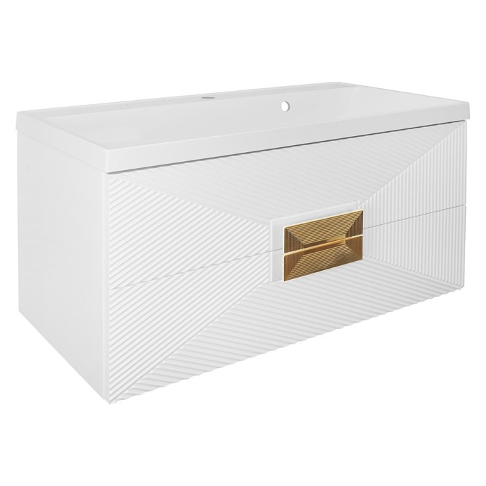 Комплект Azario ZENA Тумба 100/2 1000х450х585 подвесная, с раковиной CLASSIK 100, белый глянец, ручка золото (CS00097709) CS00097709