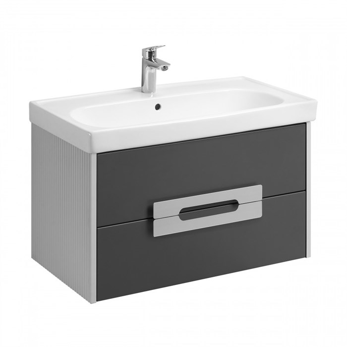 Тумба под раковину AQUATON Ар-Деко 85 подвесная, 2 ящика, серый кобальт (1A280401DD8D0) 1A280401DD8D0