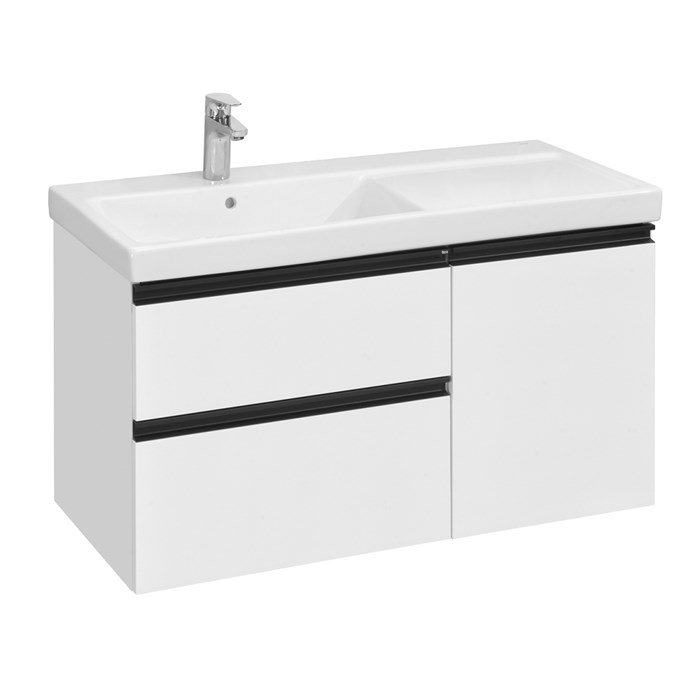 Тумба под раковину Roca DOMI 1000 мм, подвесная, левая, 2 ящика, белый глянец (A857477806) A857477806