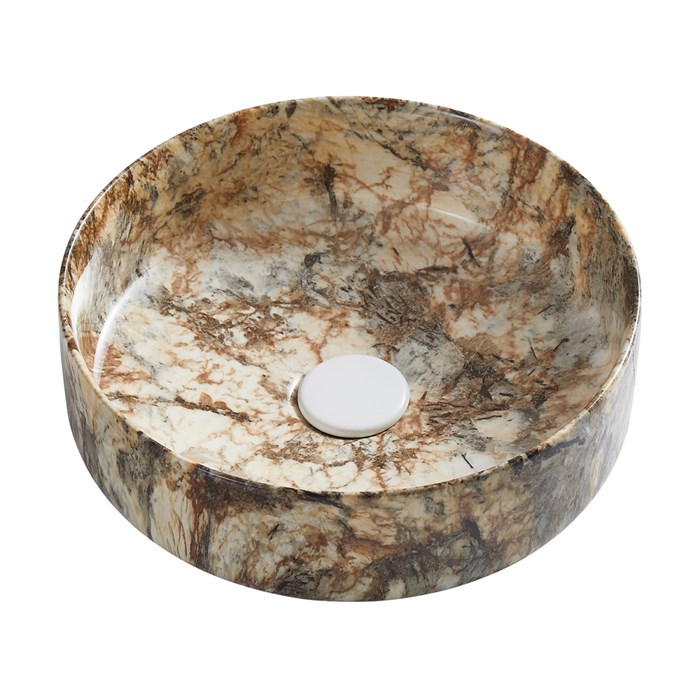Раковина-чаша Azario 355х355х120 накладная, круглая, коричневый мраморный (AZ-3134-M830) AZ-3134-M830