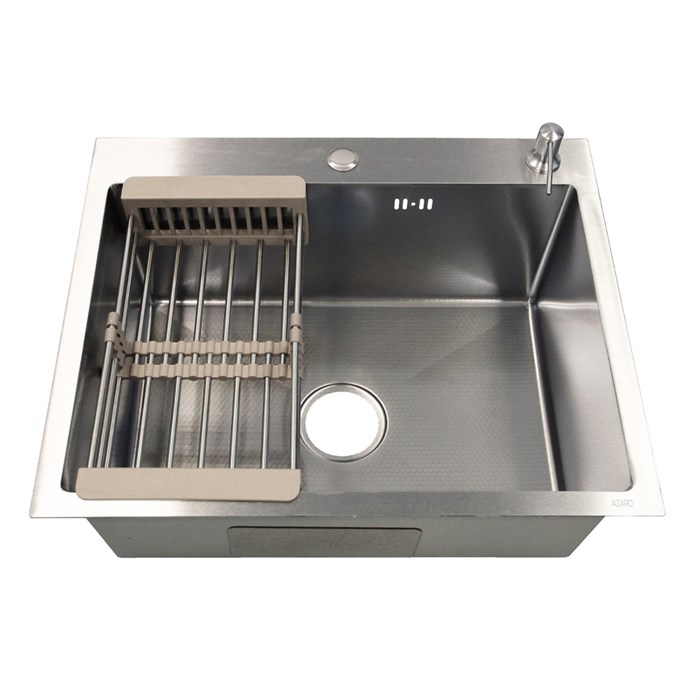 Кухонная мойка AZARIO NICOLE 500*500*220 нержавеющая сталь, в комплекте сифон, диспенсер, коландер, серебро соты (AZS5050H) AZS5050H