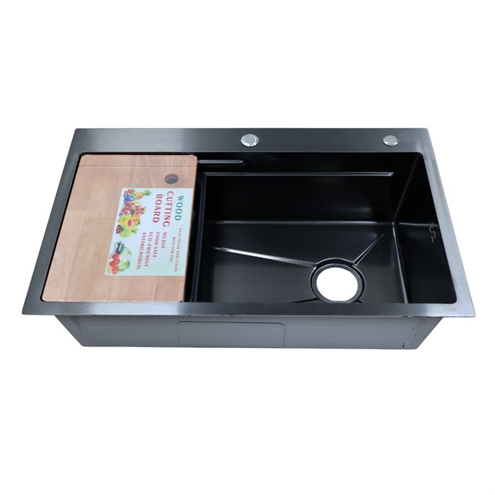 Кухонная мойка AZARIO NAOMI (750*460*220) нержавеющая сталь черный соты (сифон, сифон, корзина, доска) (AZB7546H) AZB7546H