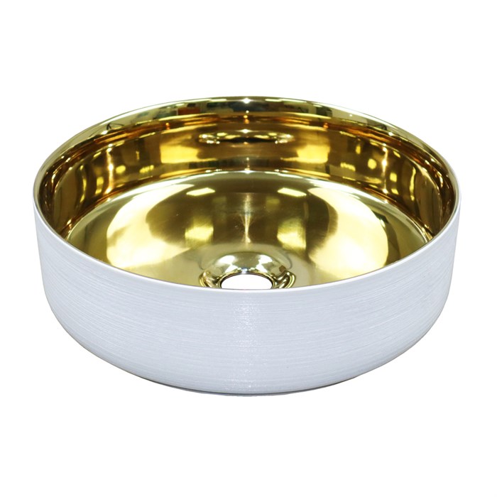 Раковина-чаша Azario 355х355х120 накладная, круглая, белый, золото  (AZ-3134-ST-WG) AZ-3134-ST-WG