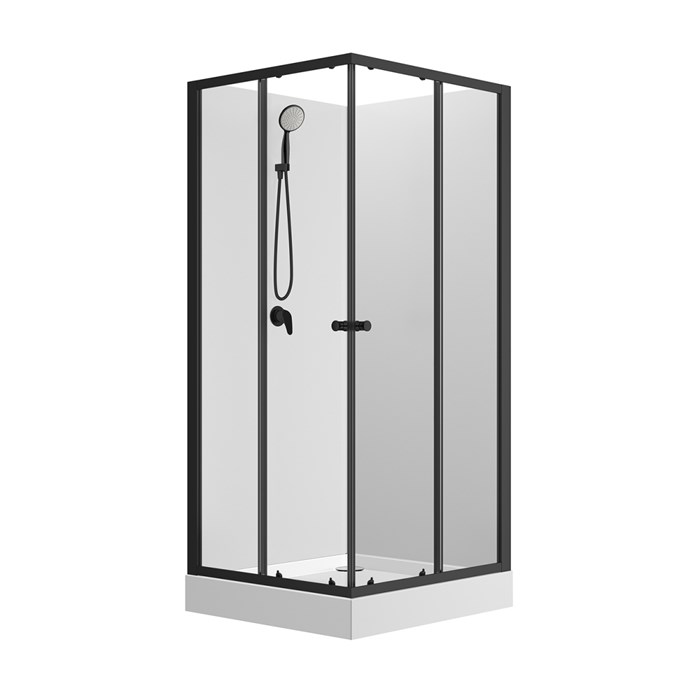 Душевая кабина Loranto NEO 90x90x(190+15) c низким поддоном 15см, прозрачное закаленное стекло 5 мм,задние стеклянные стенки белые, профиль черный-матовый (CS-21801) CS-21801