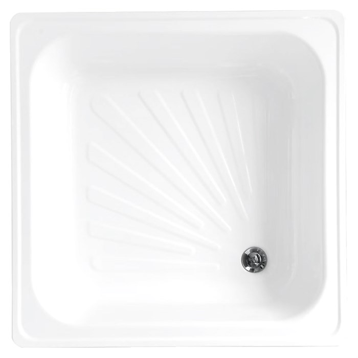 Поддон Loranto стальной, квадратный 70х70х15 толщина стали 0,9 мм, отверстие для слива 5 см, белый (LG700B) LG700B