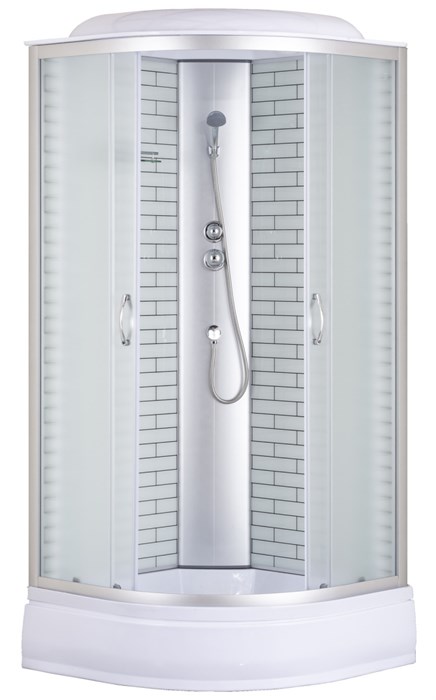 Душевая кабина Loranto 100х100х215 поддон 25 см, белый кирпичный узор, стекло 4 мм, профиль хром (CS-6610-25FW 100) CS-6610-25FW 100