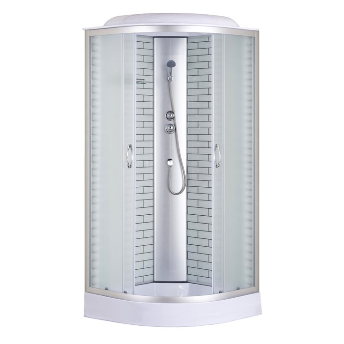 Душевая кабина Loranto 90х90х215 поддон 13см, белый кирпичный узор, матовое стекло 4мм, профиль хром (CS669013FW90) CS-6690-13FW 90