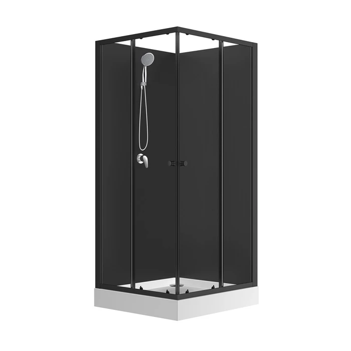 Душевая кабина Loranto NEO 90x90x(190+15) с низким поддоном 15см, прозрачное закаленное стекло 5 мм, задние стеклянные стенки черные, профиль черный-матовый (CS-21801BP) CS-21801-BP