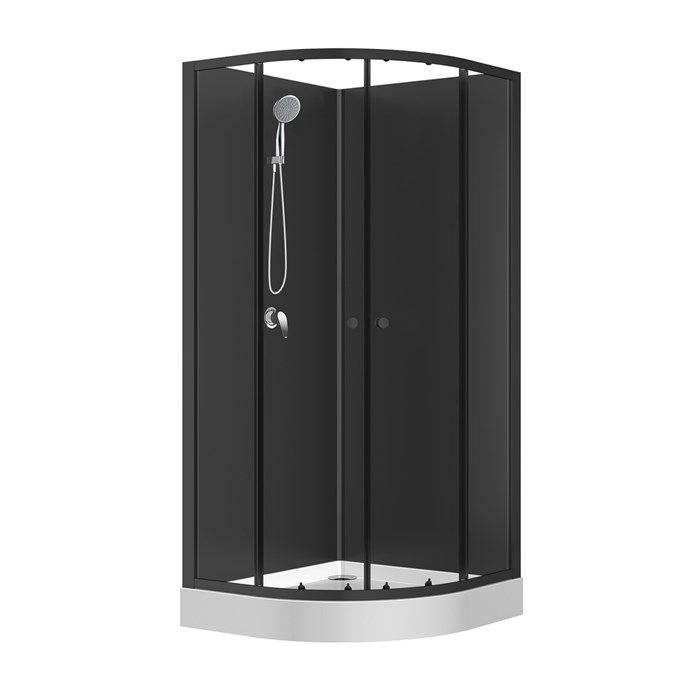 Душевая кабина Loranto NEO 90x90x(190+15) c низким поддоном 15см, прозрачное закаленное стекло 5 мм, задние стеклянные стенки черные, профиль черный-матовый (CS-21800BP) CS-21800-BP