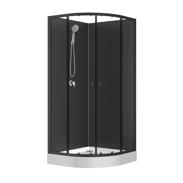Душевая кабина Loranto NEO 90x90x(190+15) c низким поддоном 15см, прозрачное закаленное стекло 5 мм, задние стеклянные стенки черные, профиль черный-матовый (CS-21800BP) CS-21800-BP