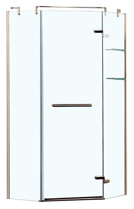 Душевое ограждение Azario MONTREAL 1000х1000х2000 R, со стеклянной полкой, без поддона, прозрачное стекло 8 мм,цвет профиля золото глянцевое (AZ-NWG3231 1000 R GOLD) AZ-NWG3231 1000 R GOLD