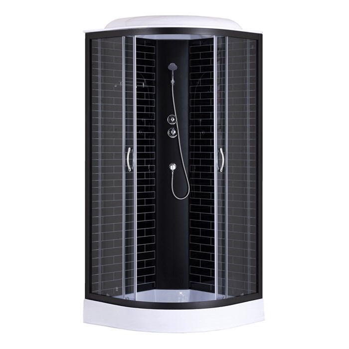 Душевая кабина Loranto 90х90х215 поддон 13см, черный кирпичный узор, прозрачное стекло 4мм, профиль черный (CS669013GB90) CS-6690-13GB 90