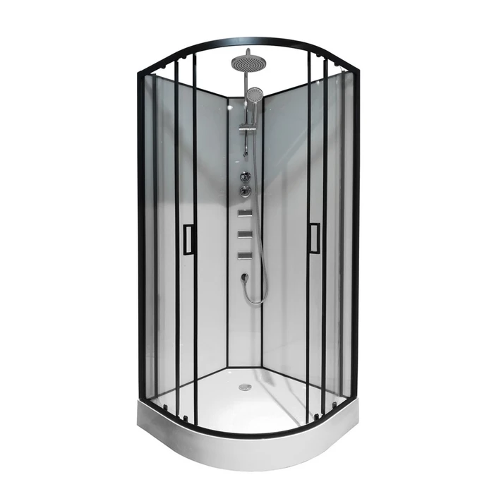 Душевая кабина Loranto NEO 100x100x(190+15) с низким поддоном 15см, прозрачное закаленное стекло 5 мм, задние стеклянные стенки белые, профиль черный-матовый (CS-21811-100) CS-21811-100