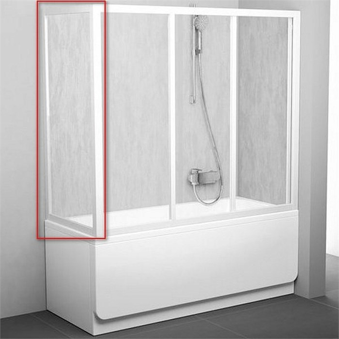 Боковая стенка шторки на ванну Ravak APSV-80, профиль белый, витраж полистирол рейн (9504010241) 9504010241