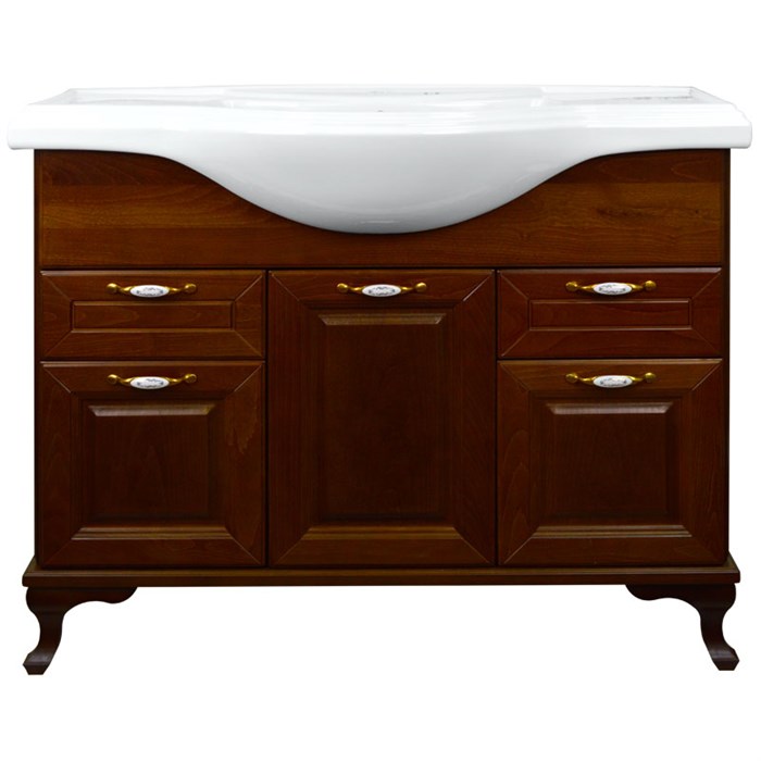 Комплект Пандора Тумба 1050 темный орех (массив Бук) с раковиной Classic 105 (Кировит) CS00075994