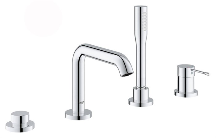 Смеситель для ванны GROHE Essence+ на 4 отверстия с душевым гарнитуром и изливом (на бортик ванны), хром (19578001) 19578001