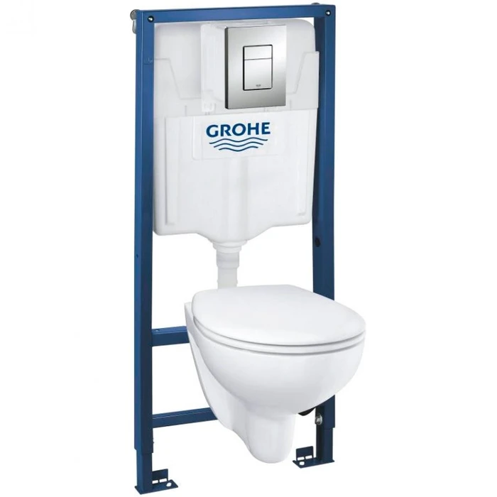 39586000 Solido Compact 5 в 1 Система инсталляции: подвесной унитаз Bau Ceramic с сиденьем микролифт, клавишей Skate Cosmo и шумоизоляцией(115628) 39586000