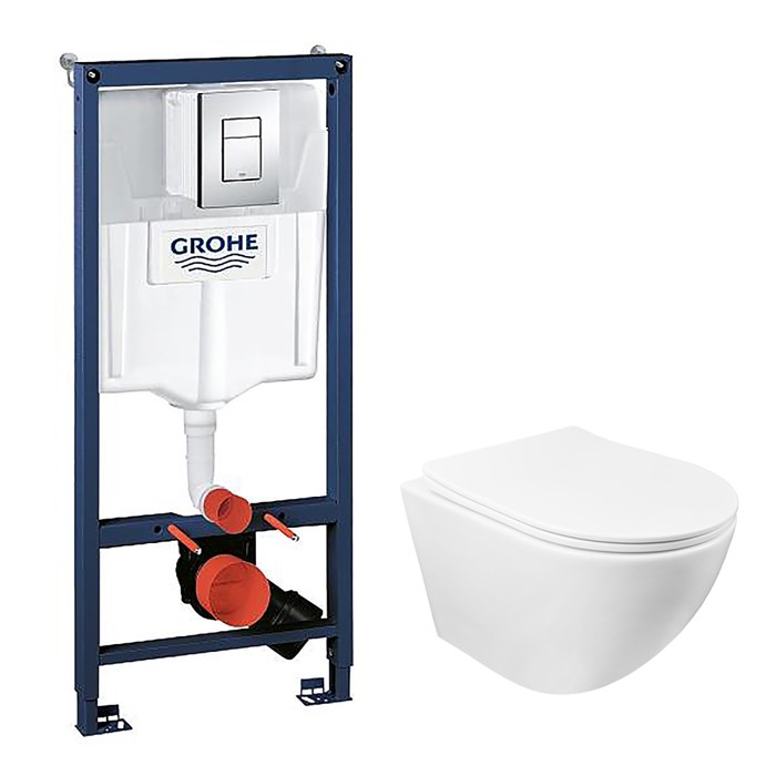 Сет 3 в 1 инсталляция Grohe Rapid SL с клавишей смыва + подвесной унитаз Azario Grado  с быстросъемным сиденьем микролифт (38772001+AZ-0046 SP) 38772001+AZ-0046 SP