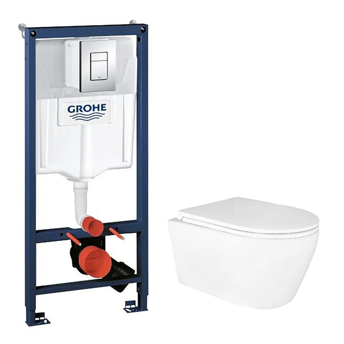 Сет инсталляция Grohe 38772001 Rapid SL 3 в 1 + UNO унитаз подвесной, безободковый в комплекте сиденьем микролифт 38772001+AZ-2380