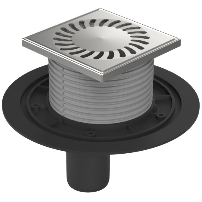 Трап пластиковый AZARIO DN50 (вертикальный слив) универсальный с нерж.решеткой 12,2х12,2см AZ-384 A