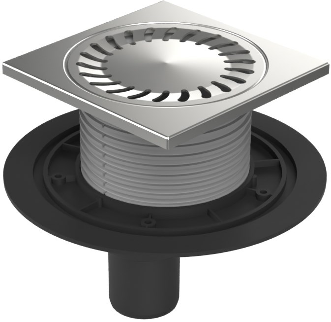 Трап пластиковый AZARIO DN50 (вертикальный слив) универсальный с нерж.решеткой 15х15см AZ-384 E