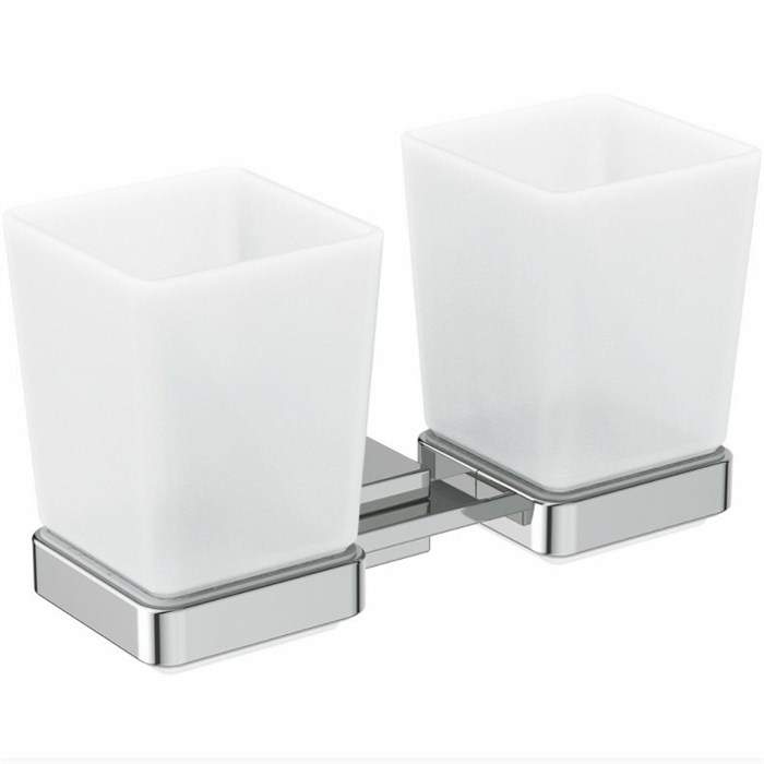 Стакан для зубных щеток Ideal Standard IOM Square двойной, матовое стекло, с крепежом, хром (E2205AA) E2205AA