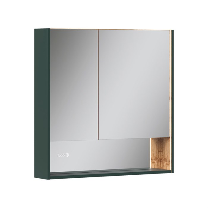 Шкаф зеркальный EQUIL Gleam 80, подвесной, 2 дв., зеленый камень/дуб вотан (szGLEAM.LED.80.2D-34) szGLEAM.LED.80.2D-34