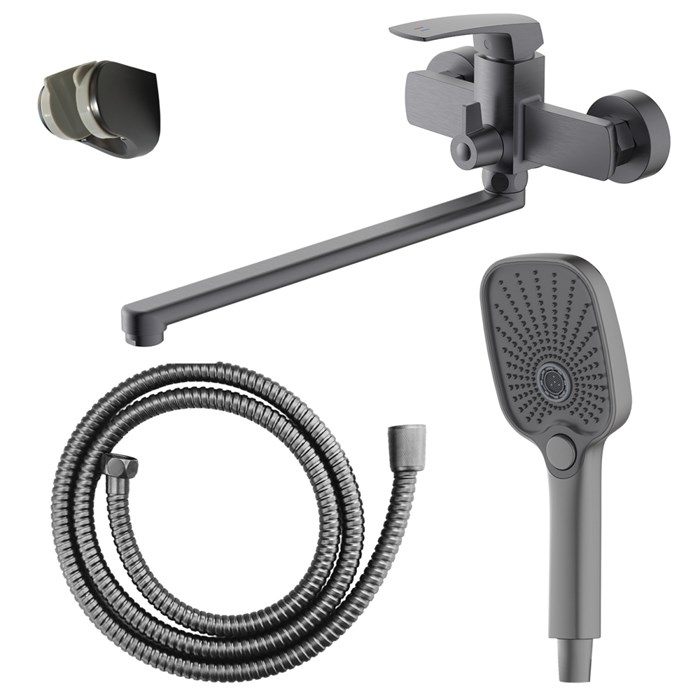 Смеситель для ванны Azario Conda керамический картридж, длинный излив, с ручным душем, шланг 150 см, графит (AZ-K1711GR) AZ-K1711GR