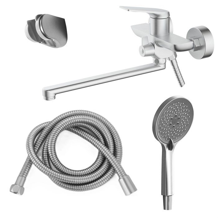 Смеситель для ванны Azario Lursy керамический картридж, длинный излив, с ручным душем, шланг 150 см, сатин (AZ-K1749BN) AZ-K1749BN