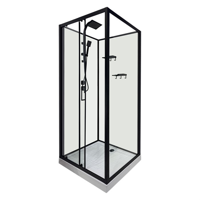 Душевая кабина Loranto 980x980x2040 без крыши, левосторонняя, белое заднее стекло, поддон 14 см, прозрачное стекло 4 мм, профиль черный (CS-3010TM/W-100L) CS-3010TM/W-100L