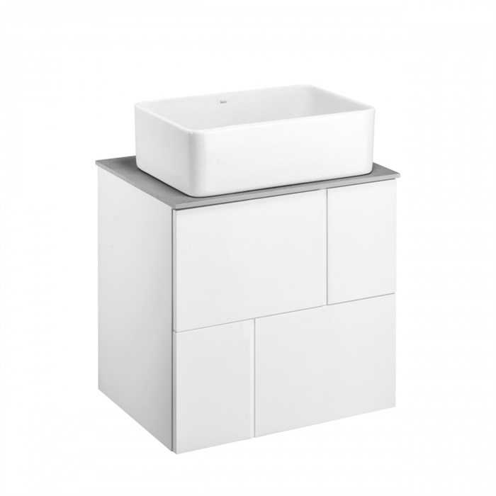 Комплект: Тумба под раковину Roca Pilar 60 подвесная, 2 ящика + Столешница Roca Pilar 60, керамогранит, серая + раковина накладная MILA, белый (Z.RU93.1.045.0) Z.RU93.1.045.0