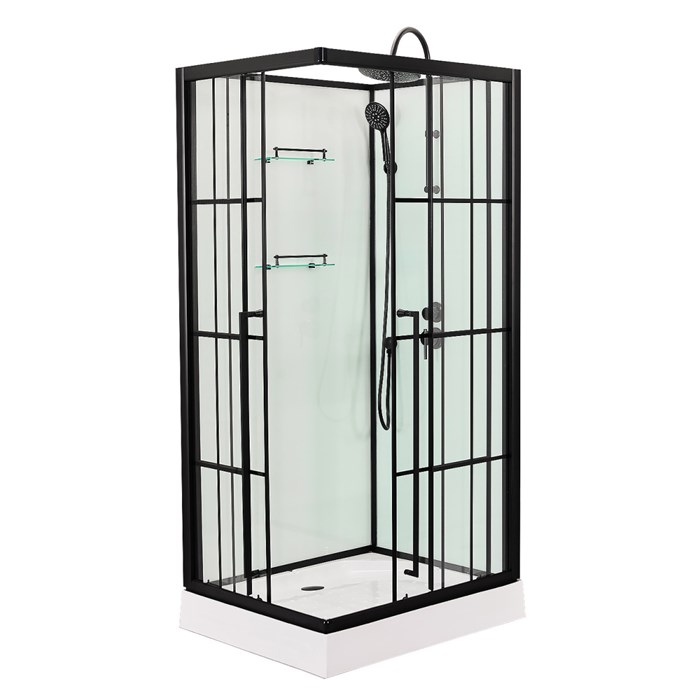 Душевая кабина Loranto 880x880x2040 без крыши, правосторонняя, белое заднее стекло, поддон 14 см, прозрачное стекло 4 мм, профиль черный (CS-3008TM/W-90R) CS-3008TM/W-90R