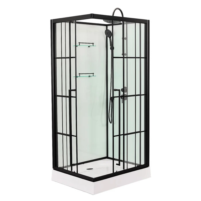 Душевая кабина Loranto 900x900x2150 без крыши, правосторонняя, белое заднее стекло, поддон 14 см, прозрачное стекло 4 мм, профиль черный (CS-3008TM/W-90R) CS-3008TM/W-90R