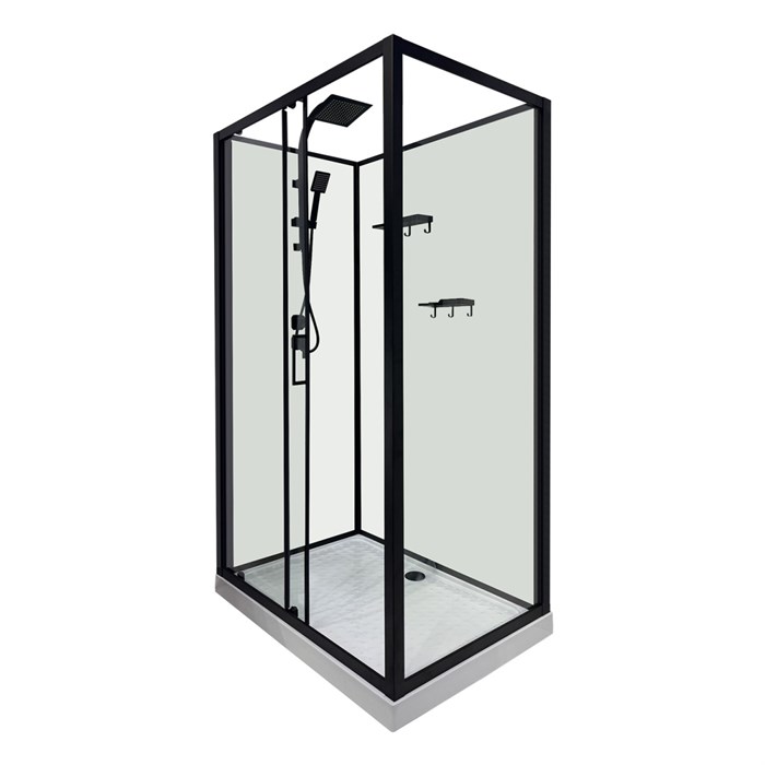 Душевая кабина Loranto 1180x780x2040 без крыши, левосторонняя, белое заднее стекло, поддон 14 см, прозрачное стекло 4 мм, профиль черный (CS-3010TM/W-120L) CS-3010TM/W-120L