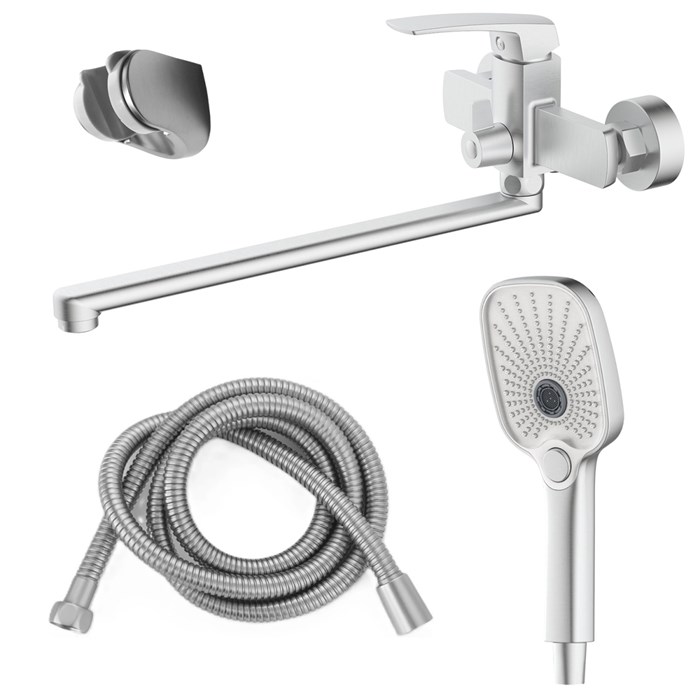 Смеситель для ванны Azario Conda керамический картридж, длинный излив, с ручным душем, шланг 150 см, сатин (AZ-K1711B) AZ-K1711BN