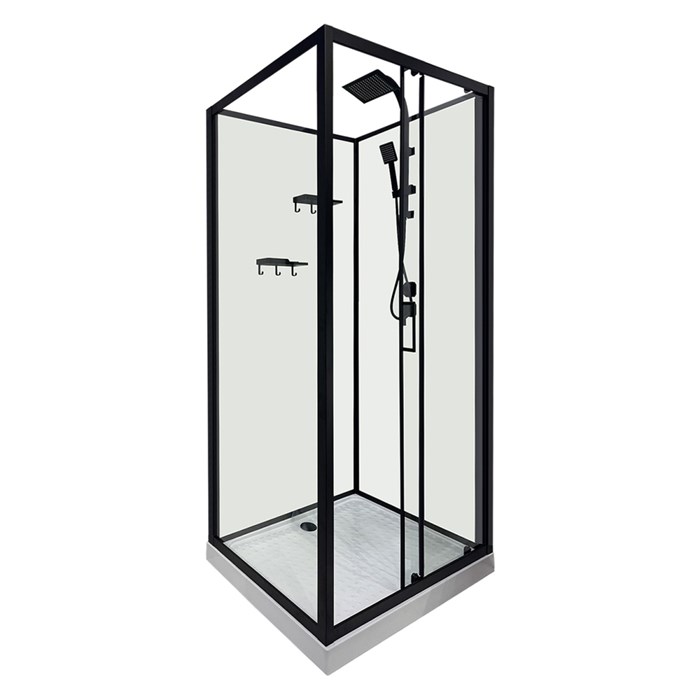 Душевая кабина Loranto 980x980x2040 без крыши, правосторонняя, белое заднее стекло, поддон 14 см, прозрачное стекло 4 мм, профиль черный (CS-3010TM/W-100R) CS-3010TM/W-100R