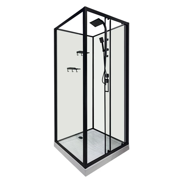 Душевая кабина Loranto 980x980x2040 без крыши, правосторонняя, белое заднее стекло, поддон 14 см, прозрачное стекло 4 мм, профиль черный (CS-3010TM/W-100R) CS-3010TM/W-100R