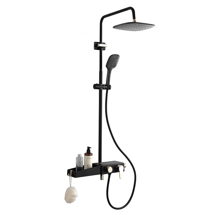 Душевая система AZARIO с поворотным изливом, керамический картридж, черный/золото (AZ-801-2) AZ-801-2