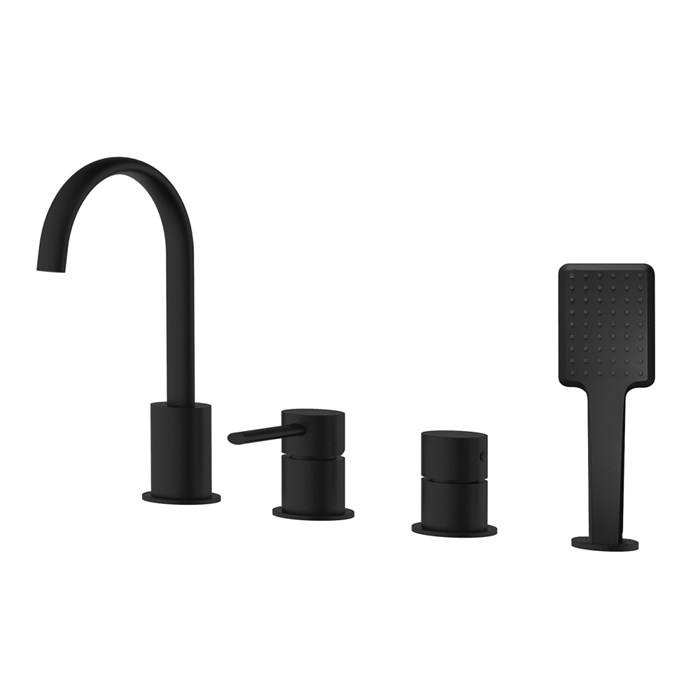 Смеситель на борт ванны Azario DELICATE каскадный, на 4 отверстия, черный матовый (AZ-QA28173PA-0307APA) AZ-QA28173PA-0307APA