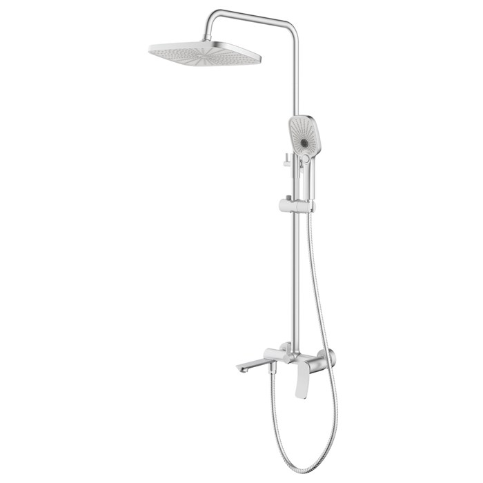 Душевая система Azario Escaro с квадратным тропическим душем, керамический картридж, шланг 150 см, сатин (AZ-K2374BN) AZ-K2374BN