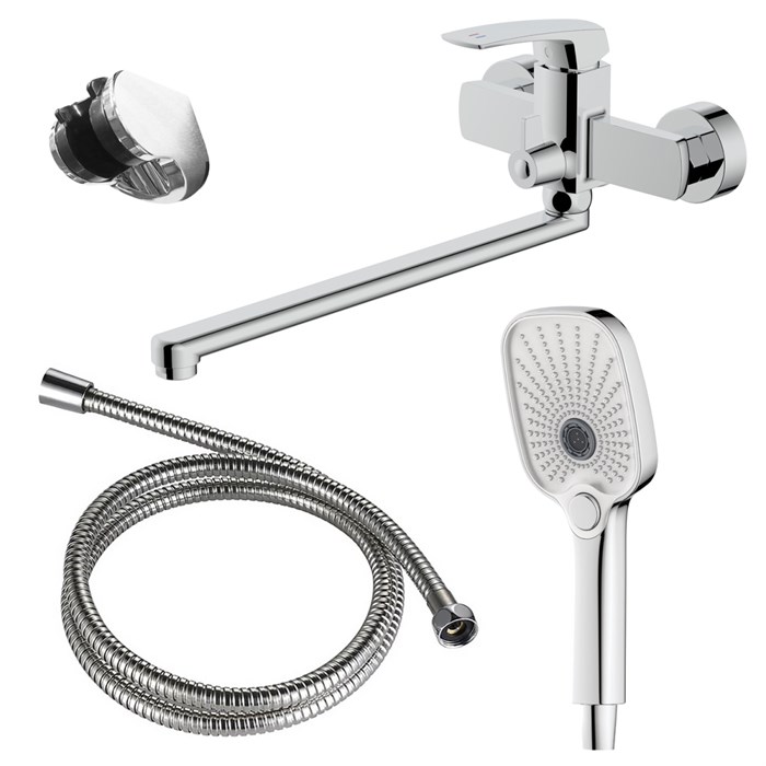 Смеситель для ванны Azario Conda керамический картридж, длинный излив, с ручным душем, шланг 150 см, хром (AZ-K1711) AZ-K1711