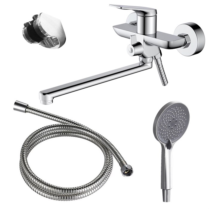 Смеситель для ванны Azario Lursy керамический картридж, длинный излив, с ручным душем, шланг 150 см, хром (AZ-K1749) AZ-K1749