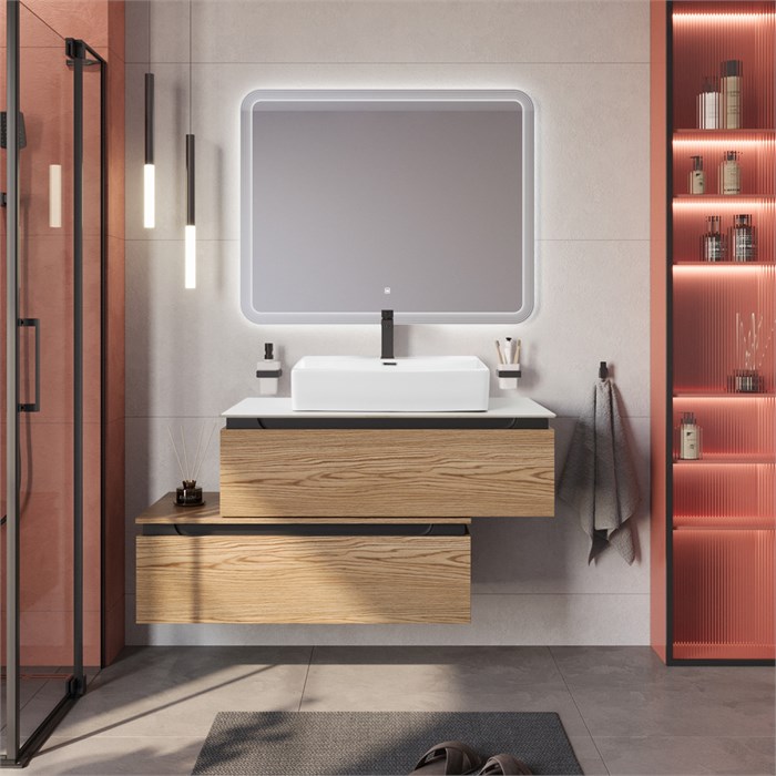 Тумба со столешницей подвесная и нижней тумбой CEZARES SLIDER 100 Дуб тангент, столешница SLD-100/48-BO 203923