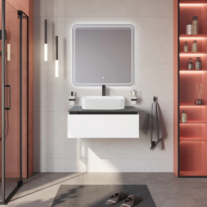 Тумба со столешницей подвесная CEZARES SLIDER 80 Bianco Opaco, столешница SLD-80/48-MNO 203891