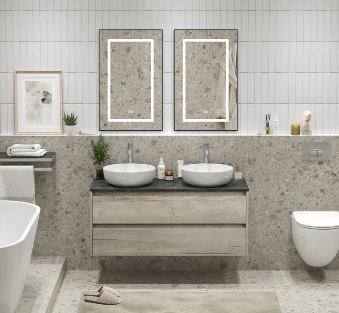 Тумба со столешницей и накладными раковинами подвесная BelBagno KRAFT 120 Rovere Galifax Bianco 202785
