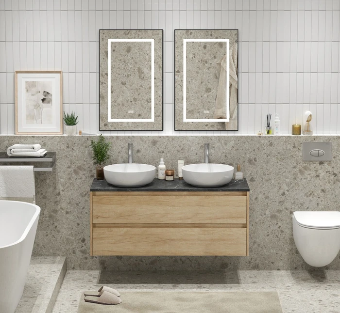 Тумба со столешницей и накладными раковинами подвесная BelBagno KRAFT 120 Rovere Nebrasca Nature 202784