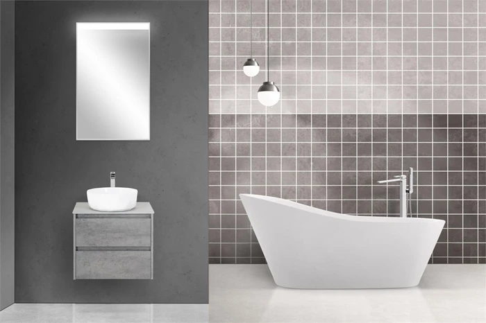 Тумба со столешницей и накладной раковиной подвесная BelBagno KRAFT 70 Cemento Grigio 200373