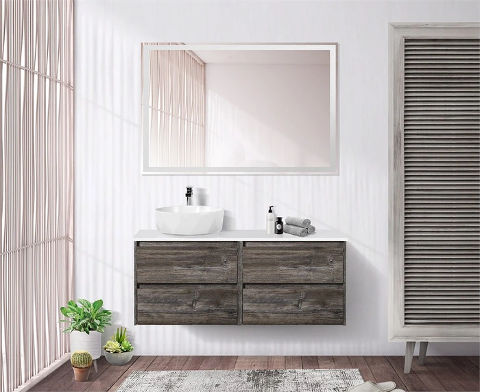Тумба со столешницей и накладной раковиной подвесная BelBagno KRAFT 120 Pino Pasadena, раковина слева 200358