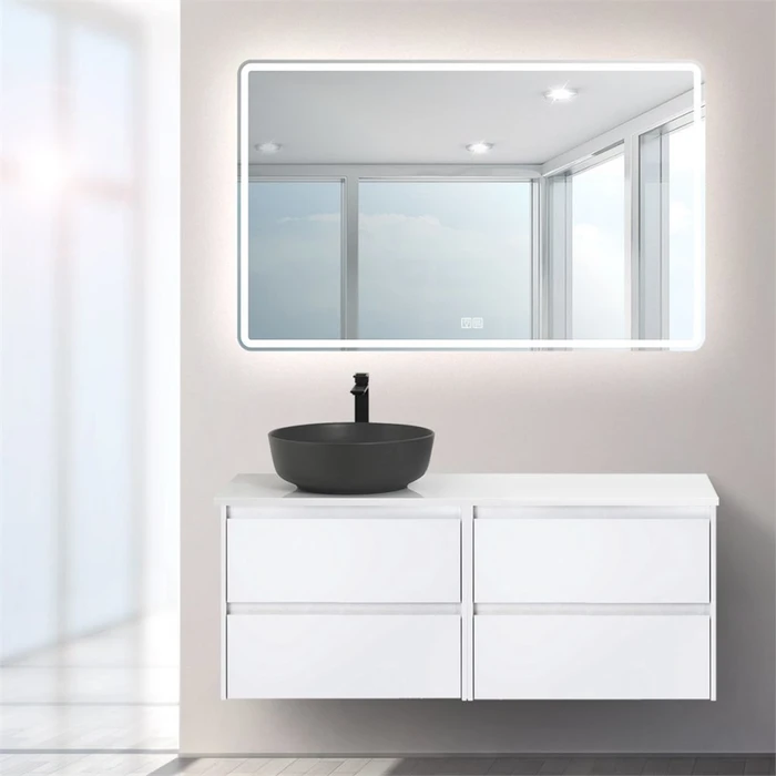 Тумба со столешницей и накладной раковиной подвесная BelBagno KRAFT 120 Bianco Opaco, раковина слева 200354